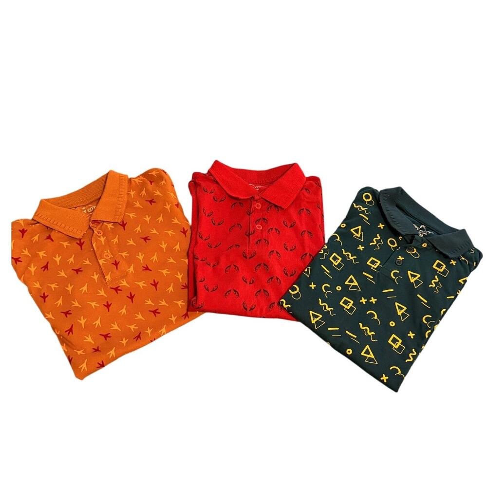Try Cott Boys Polo Shirts 3 Pack Size 70/30 Short Sleeve Printed Cotton Blend